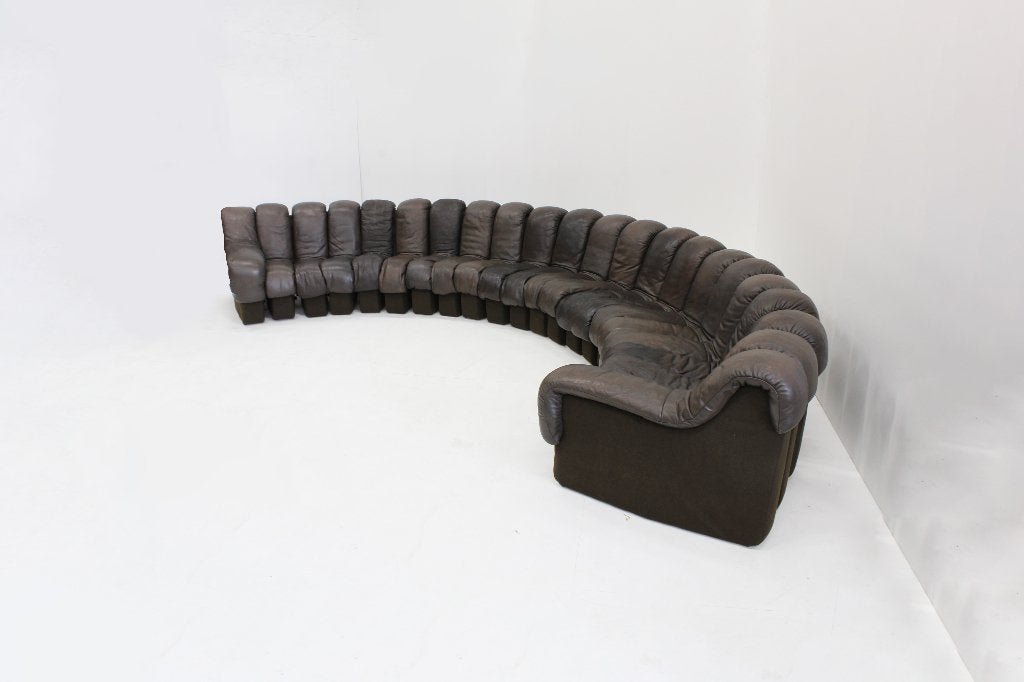 Vintage DS-600 Non stop Snake sofa by De Sede in bruin leer, Ophalen, Gebruikt, Design, Hoekbank