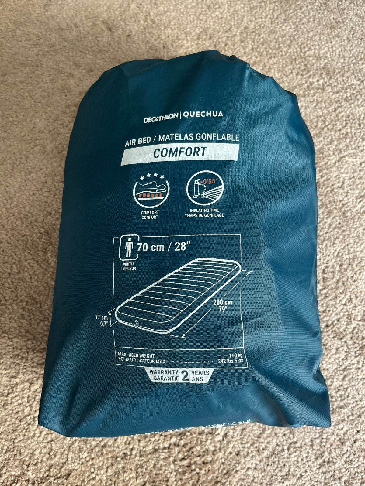 Decathlon Quechua Comfort Luchtbed - Zo goed als nieuw, Ophalen of Verzenden, Zo goed als nieuw, 1-persoons