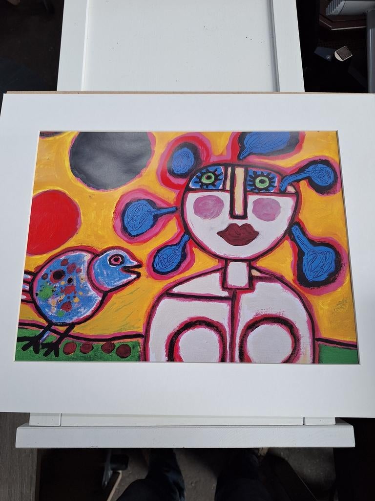 Corneille schilderij - Vrouw met vogel, Antiek en Kunst, Kunst | Schilderijen | Modern, Ophalen of Verzenden