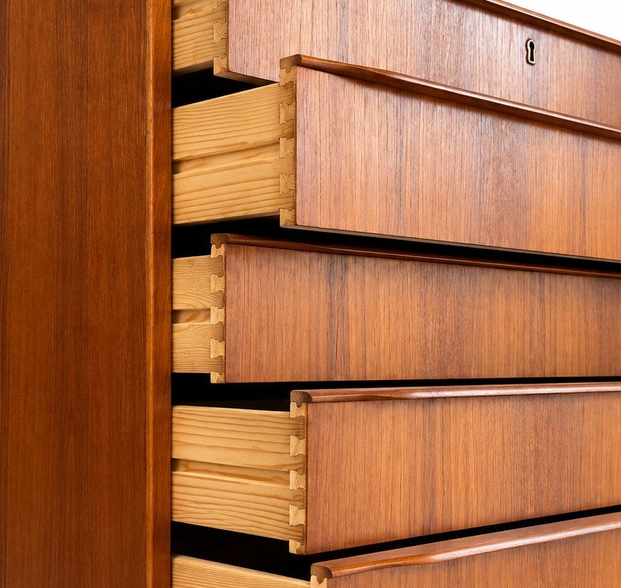 Vintage Ladekast Teak Jaren ’60 Mid-century, Huis en Inrichting, Ophalen, Space age teak, 5 laden of meer, Teakhout