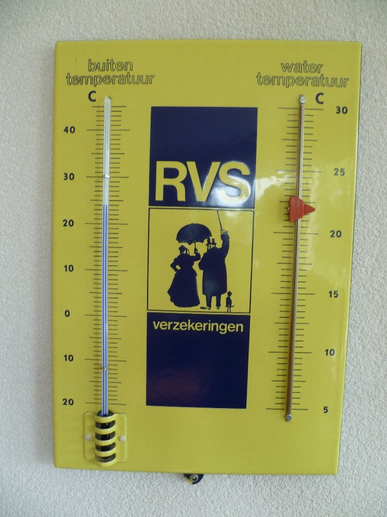 EMAILLE RECLAME BAD/THERMOMETER'RVS VERZEKERINGEN'JAREN60/70, Verzamelen, Merken en Reclamevoorwerpen, Ophalen of Verzenden, Zo goed als nieuw