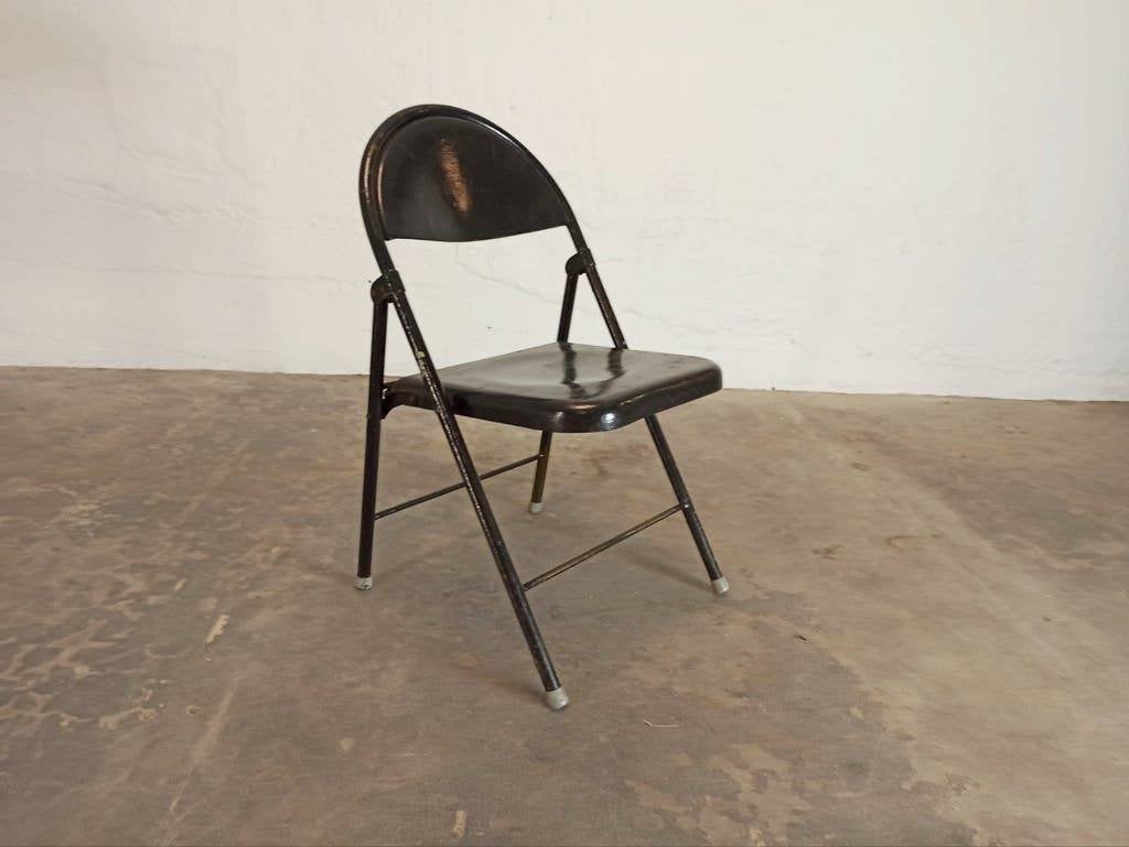 Vintage metalen klapstoel, zwart, Ophalen, Tweedehands, Eén, Tweedehands