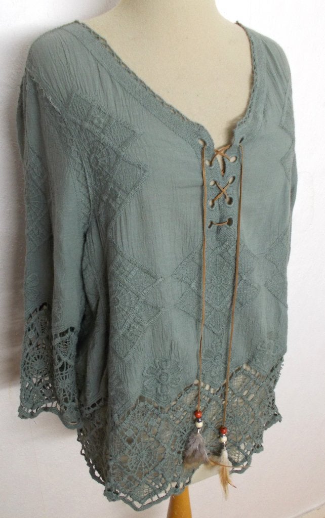 Leuke 100% katoenen groene kant look Ibiza top! M, Verzenden, Zo goed als nieuw, Maat 38/40 (M), Groen