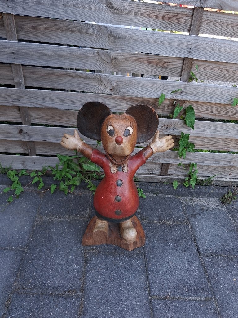 Houten mickey mouse die kapot is, Ophalen of Verzenden, Mickey Mouse, Beeldje of Figuurtje