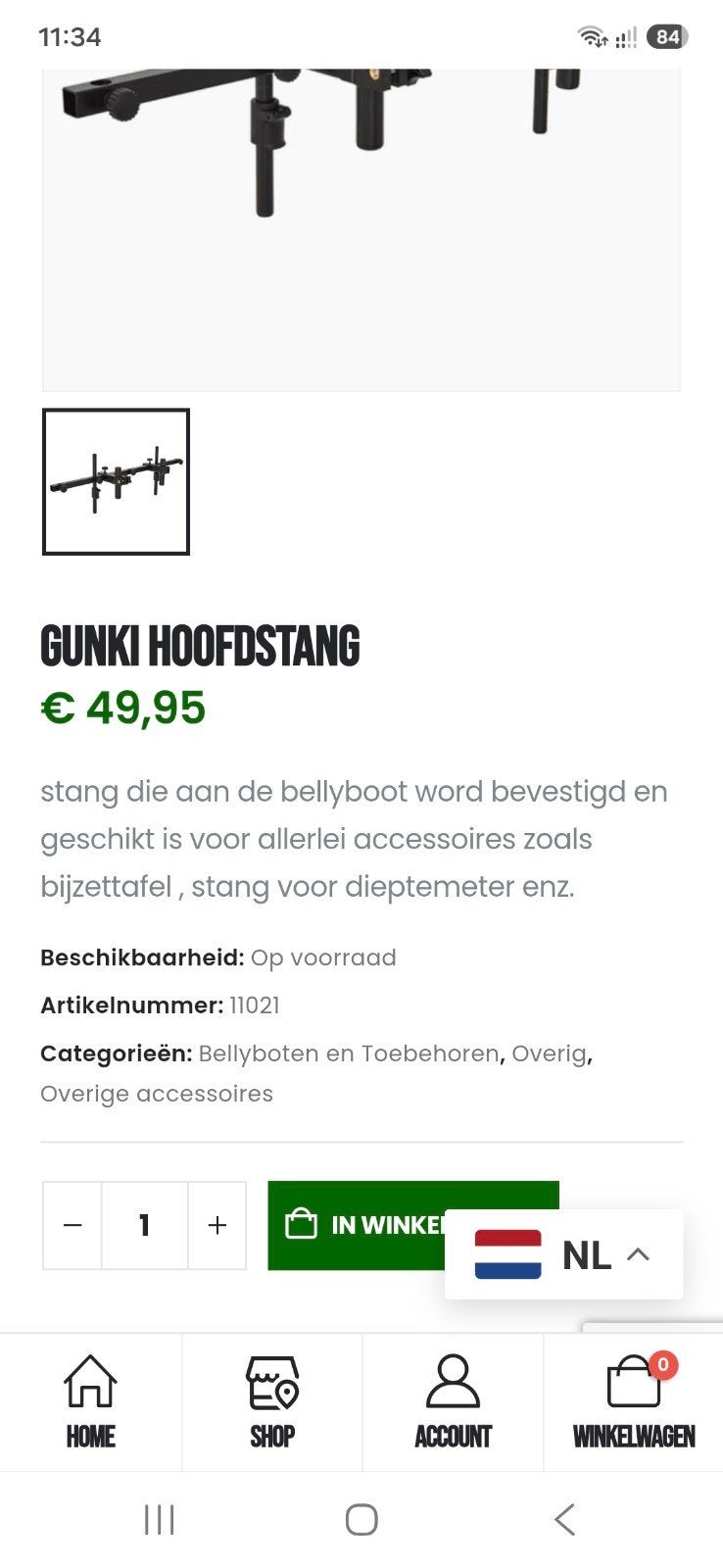 gunki rive sensas hoofdstang, Ophalen