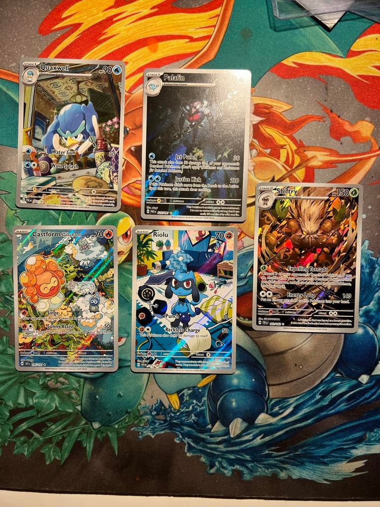 Pokémon Kaarten: Quaxwell, Palafin, Shiftry, Castform, Riolu, Ophalen of Verzenden, Zo goed als nieuw, Meerdere kaarten