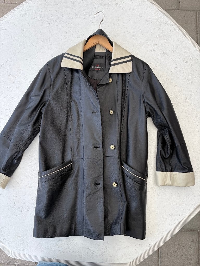 Zwart/beige leren jas maat M, Ophalen of Verzenden, Zo goed als nieuw, Maat 38/40 (M), Overige kleuren
