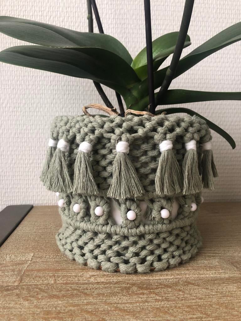 Handgemaakte macramé pot, Rond, Binnen, Ophalen of Verzenden, Zo goed als nieuw