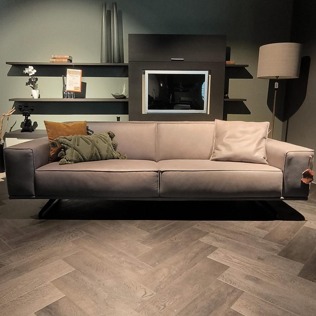 House of Dutchz 3-Zitsbank Dutchz 106 Leer Grijs, Ophalen, 250 tot 300 cm, Rechte bank, Modern, Design