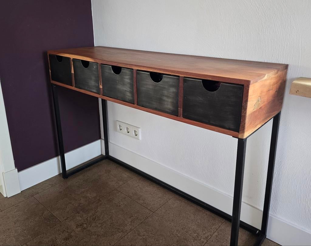 Eleonora sidetable mango met metalen lades, 100 tot 150 cm, Zo goed als nieuw, Minder dan 25 cm, Industrieel