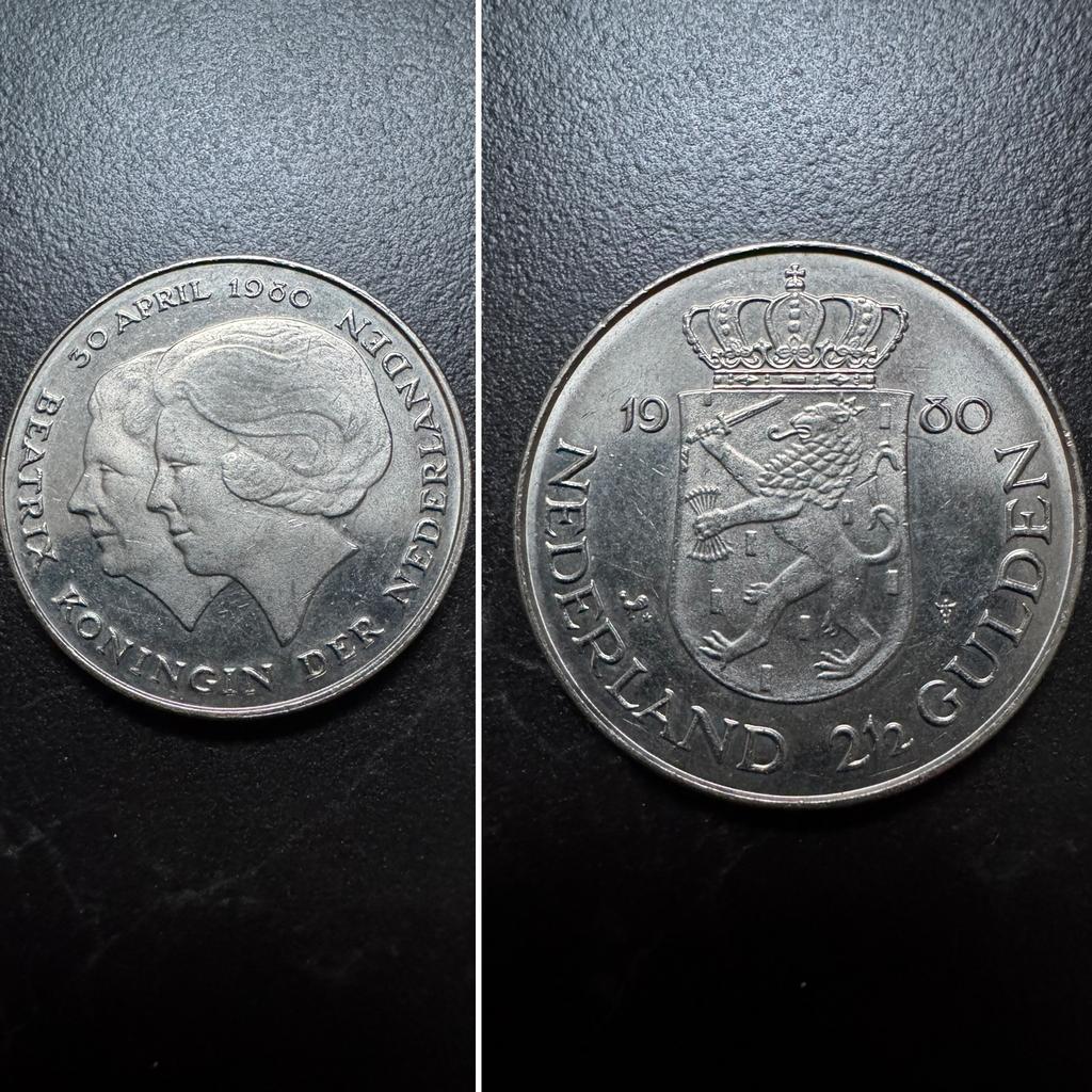 Nikkel rijksdaalder met dubbele koppen 1980, Postzegels en Munten, Munten | Nederland, Losse munt, 2½ gulden, Koningin Beatrix