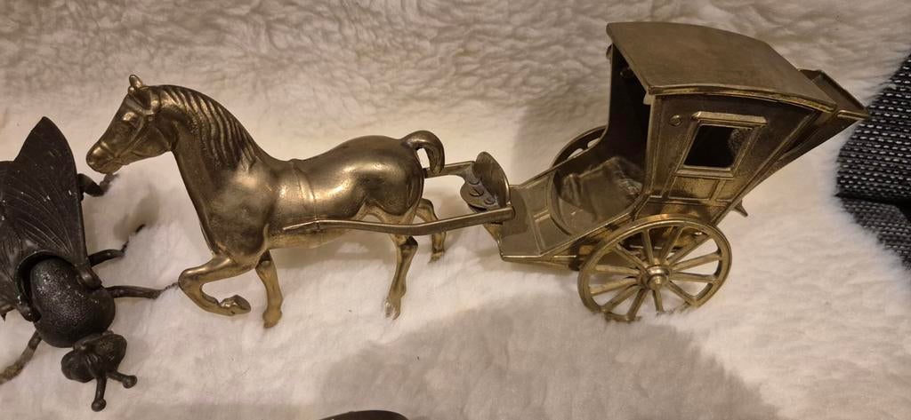 Prachtige vintage messing paard met wagen  zie foto's, Ophalen of Verzenden