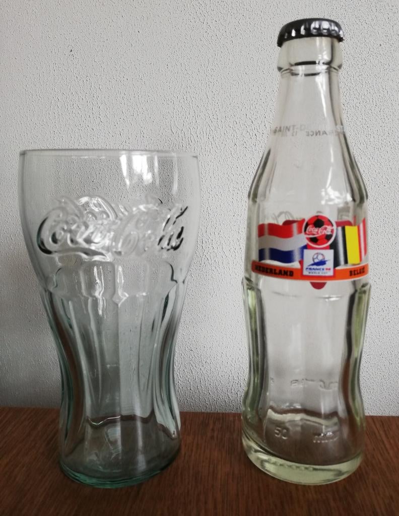 Coca Cola flesje France world cup 89 Nederland België + glas, Verzamelen, Merken en Reclamevoorwerpen, Ophalen of Verzenden, Gebruikt