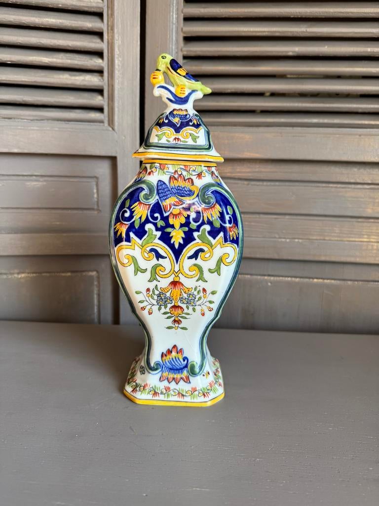 Porseleinen Dekselvaas met Vogel - Handbeschilderd, Ophalen of Verzenden
