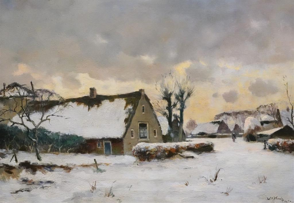W.A. Knip (1883-1967), Winter in Blaricum 1963, Ophalen of Verzenden