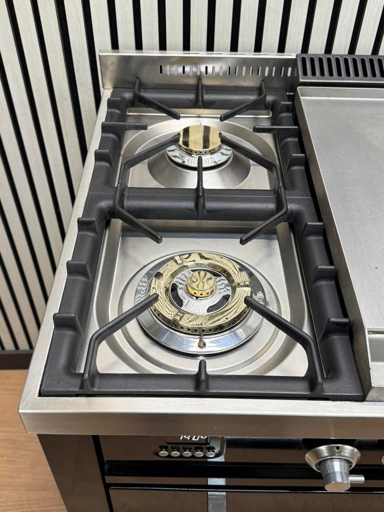Luxe Boretti Fornuis zwart hoogglans met Frytop 90 cm, Fornello Esperta, Ophalen of Verzenden, Zo goed als nieuw, Energieklasse A of zuiniger