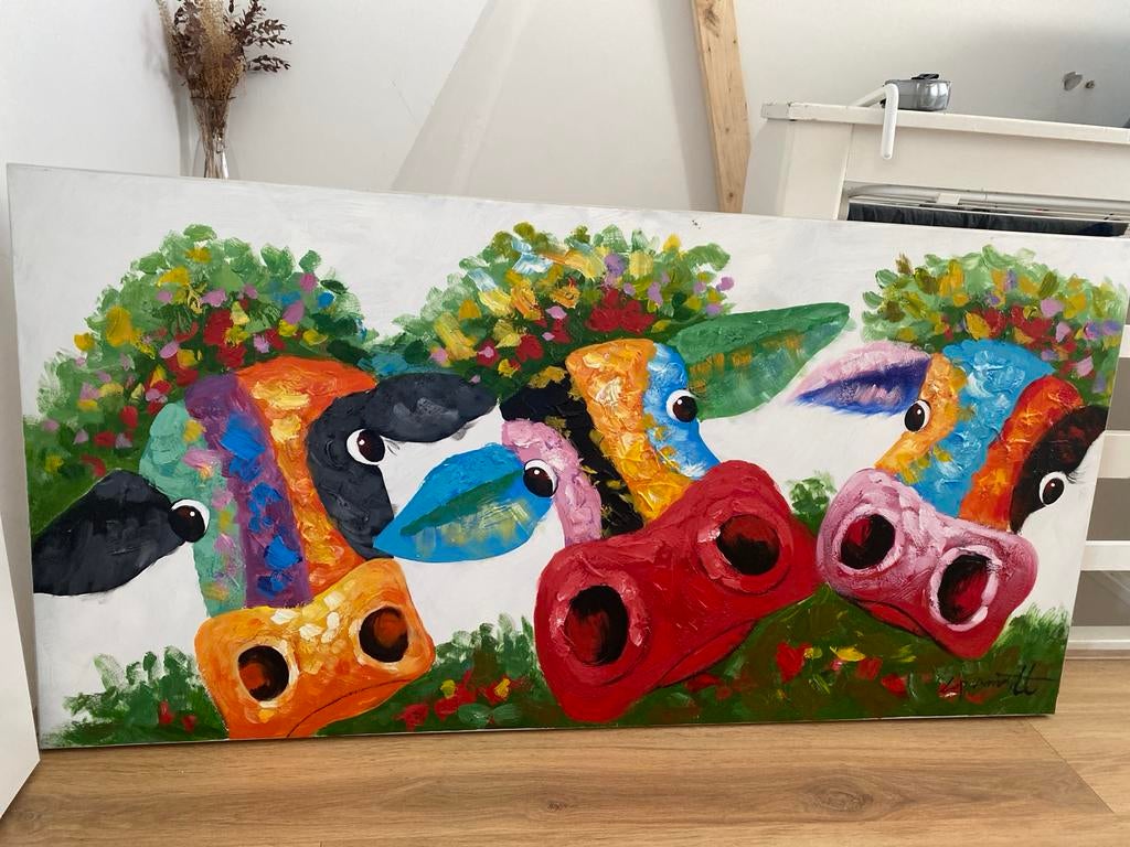 Vrolijk Koeien Schilderij L Paramount 70x140cm, Ophalen