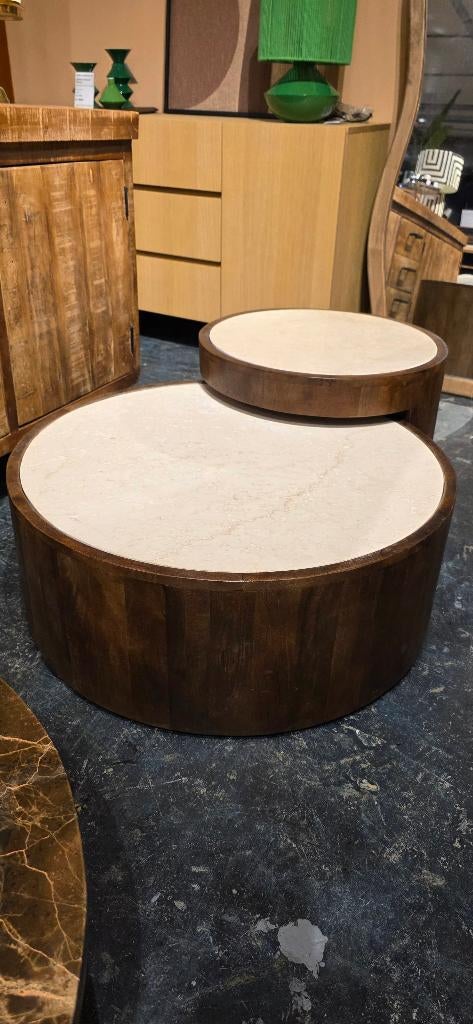 Salontafel Rond mangobruin & Marmer Showmodel prijspakker!, Ophalen, Bornsestraat 31, 50 tot 100 cm, Zo goed als nieuw