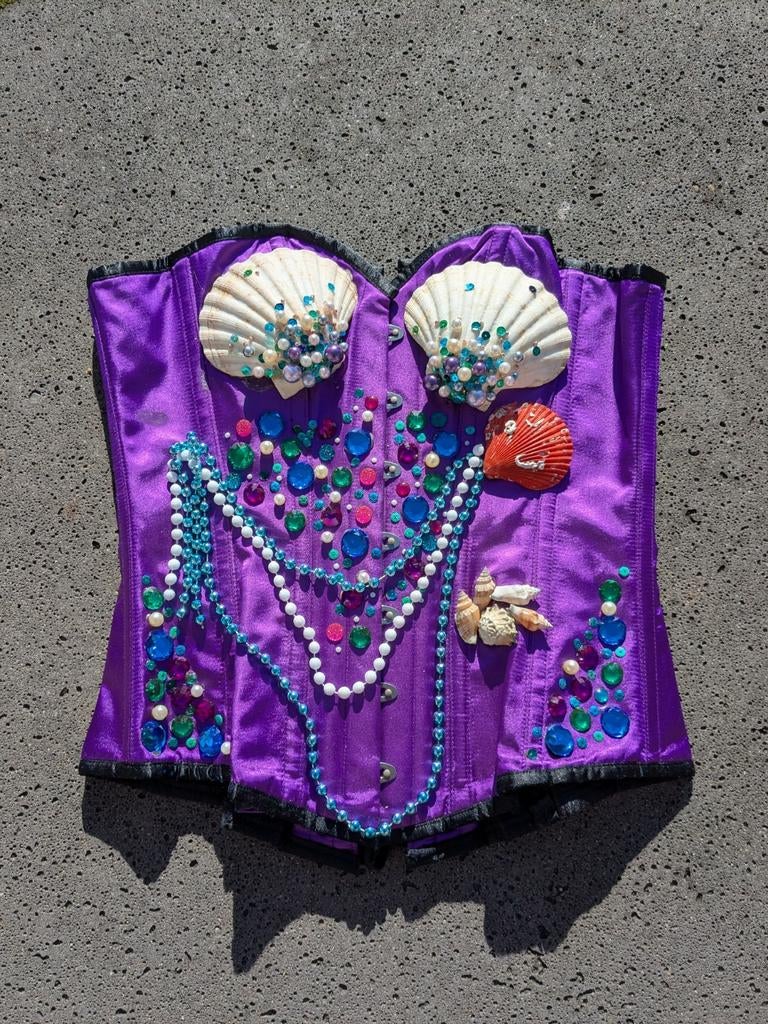 Paars overbuste corset zeemeermin festival cosplay, Paars, Maat 42/44 (L), Corset story, Ophalen of Verzenden