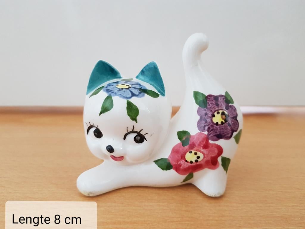 Vintage / retro beschilderd kattenbeeldje / poezenbeeldje, Ophalen of Verzenden, Zo goed als nieuw, Dier
