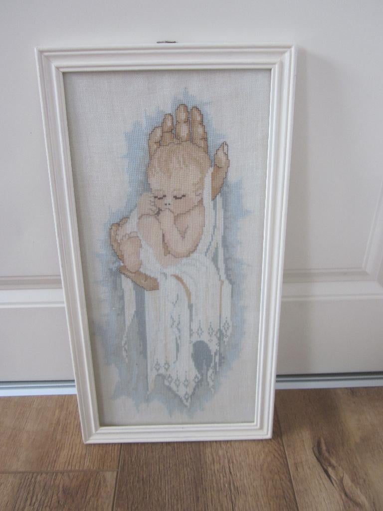 Geborduurd schilderij baby- doopkleed Maria van Scharrenburg, Ophalen of Verzenden, Zo goed als nieuw, Handborduren, Onderdeel of Toebehoren