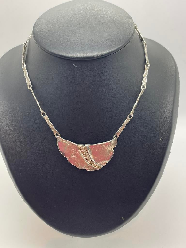 C122 Prachtigzilveren collier Fins ontwerp, Ophalen of Verzenden, Zilver, Ketting