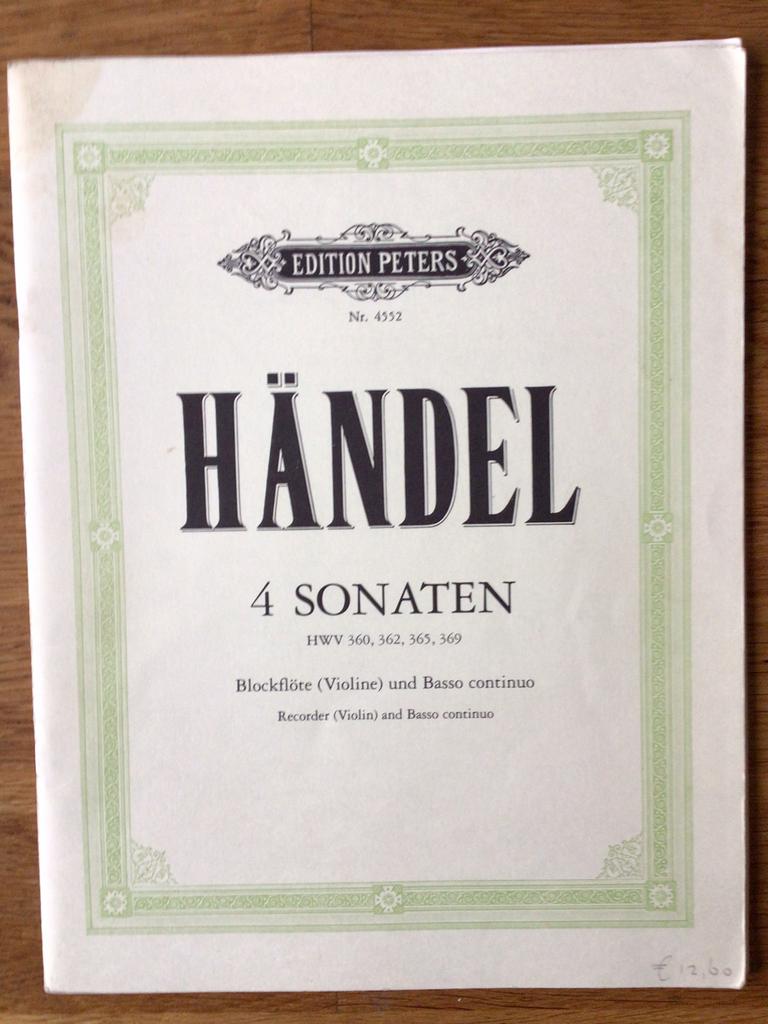 Handel, 4 sonaten voor viool, blokfluit en bas, Muziek en Instrumenten, Bladmuziek, Gebruikt, Klassiek, Ophalen of Verzenden, Viool of Altviool