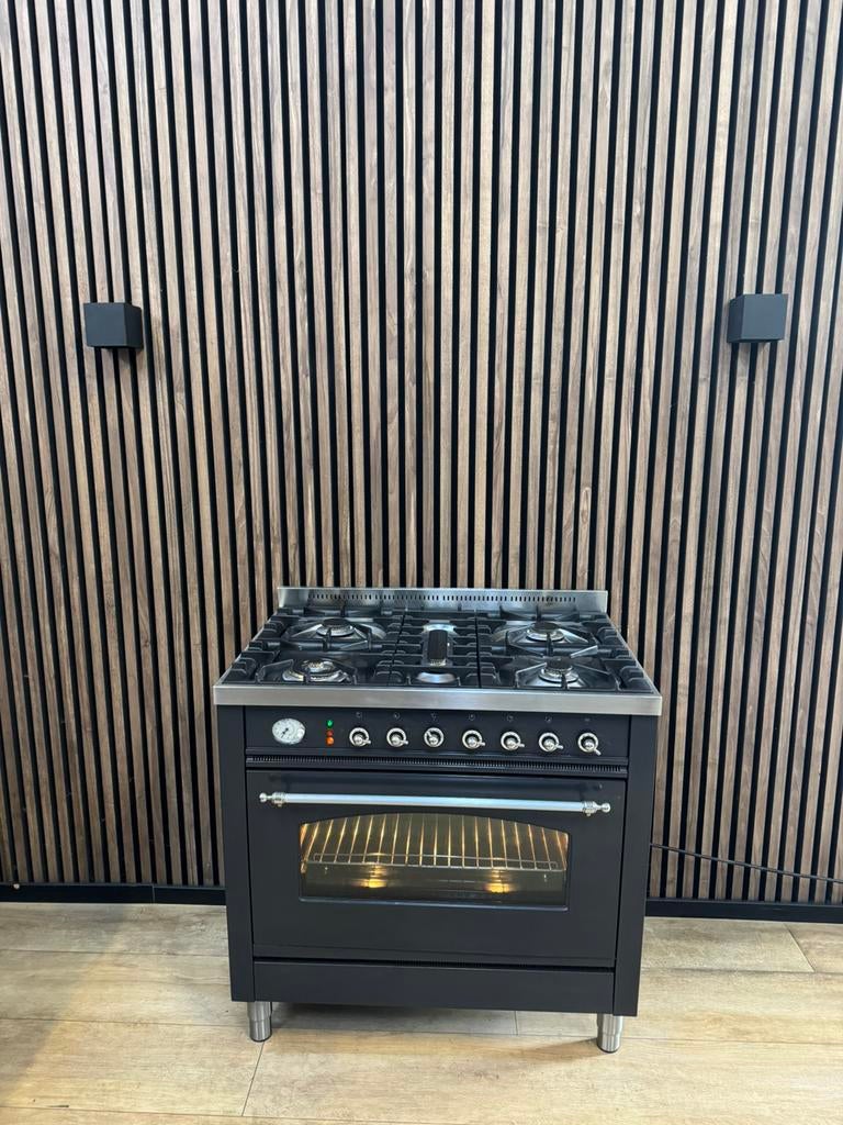 Mooie Antraciet Boretti Fornuis 90 cm (Gratis bezorgen), 5258sh, Ophalen of Verzenden, Zo goed als nieuw, Energieklasse A of zuiniger