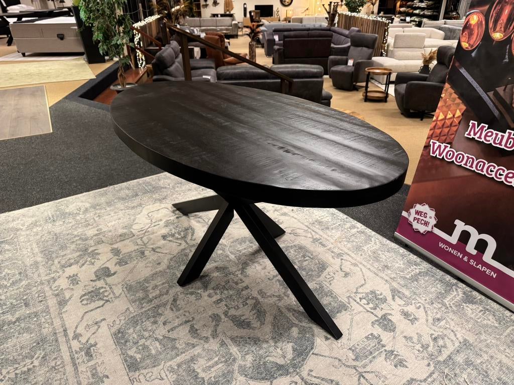 Eettafel ovaal 180cm Zwart Mango Direct/Leverbaar E-2016, Overige houtsoorten, Nieuw, Mwonenenslapen@ziggo.nl, #Eettafel#Deens#Ovaal#Verjongd#Zwart#180cm#Mok