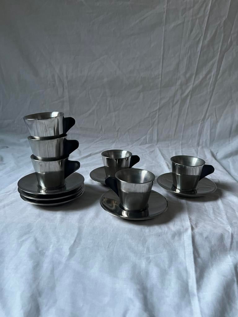 Vintage IKEA RVS espresso set kopjes en schotels | jaren 90, Huis en Inrichting, Ophalen, Overige materialen, Overige stijlen