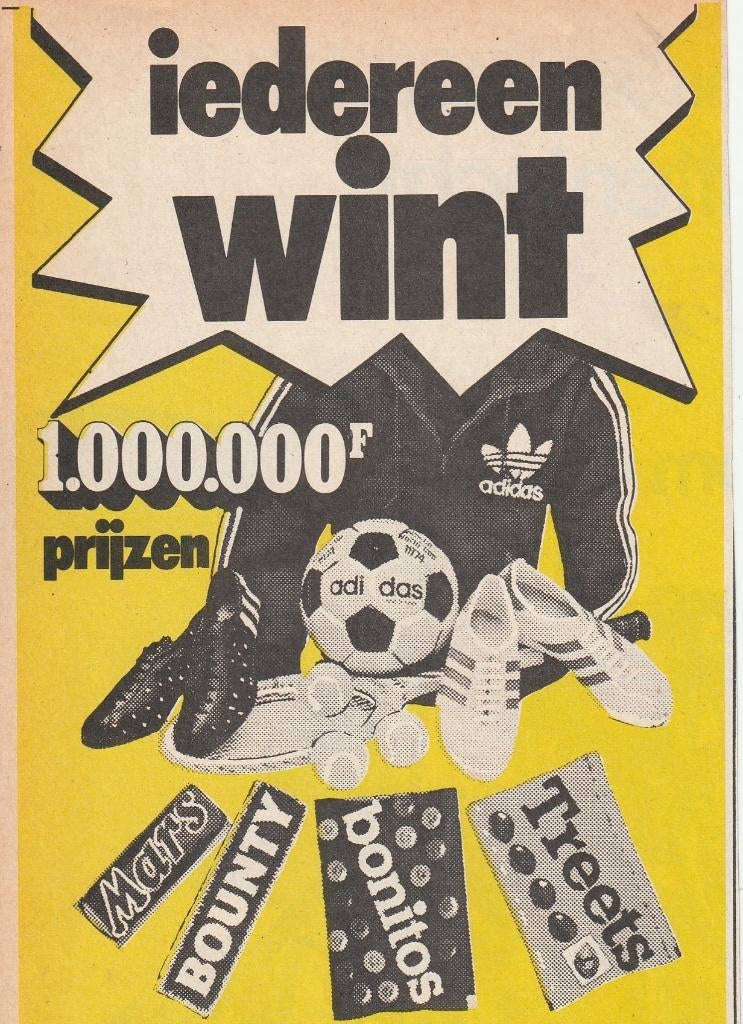 Retro reclame 1977 Treets Mars Bonitos veel Adidas prijzen, Verzamelen, Retro, Verzenden, Overige typen