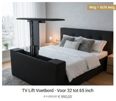 TV Lift Voetbord - Voor 32 tot 65 inch, Huis en Inrichting, Slaapkamer | Bedden, Ophalen of Verzenden, Nieuw, 180 cm