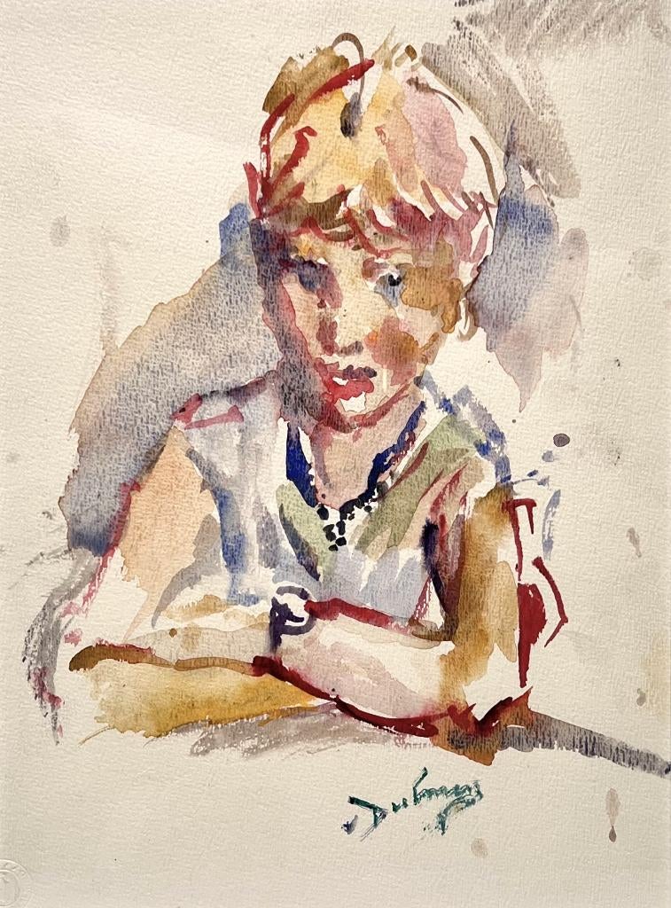 520. Aquarel, E.B. van Dulmen Krumpelman - portret, ca. 1950