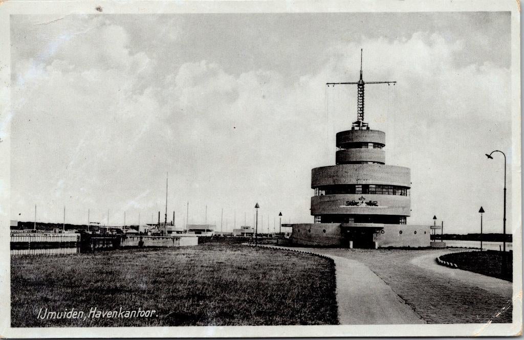 IJmuiden - Havenkantoor (1938) 2x, Verzamelen, Ansichtkaarten | Nederland, Ophalen of Verzenden, 1920 tot 1940, Gelopen, Noord-Holland
