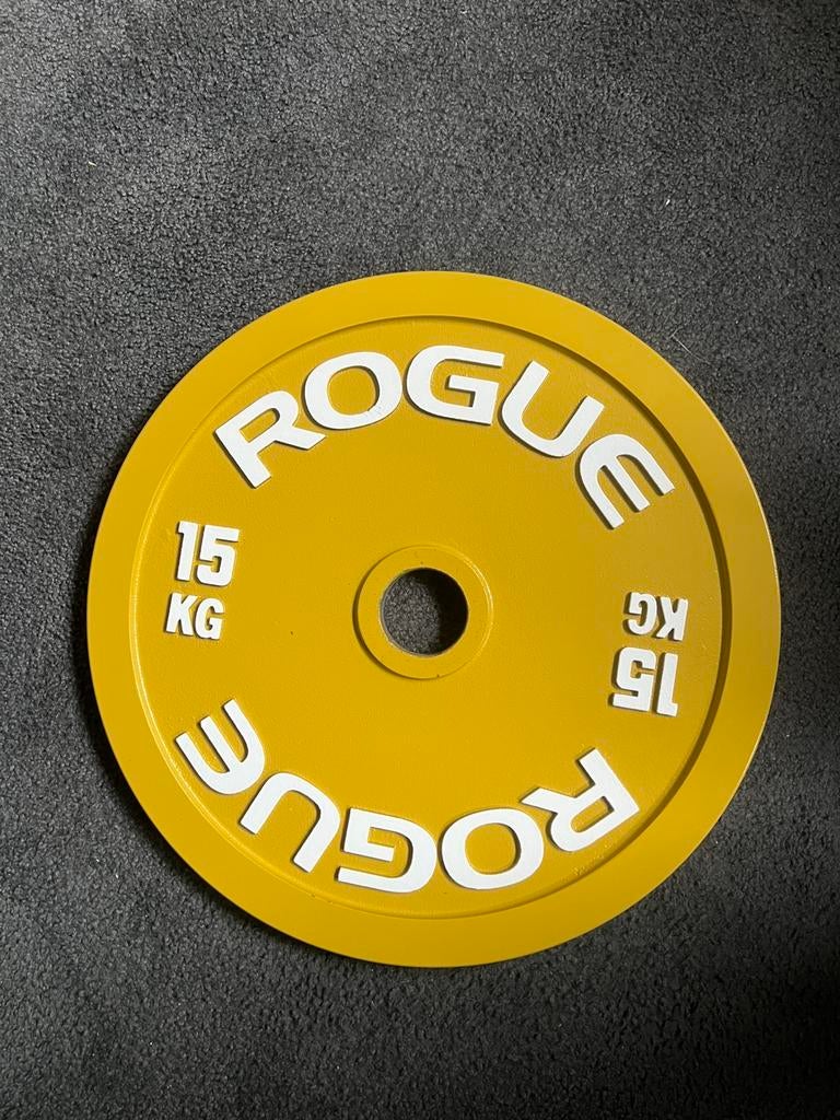 Rogue calibrated plates 15kg, Sport en Fitness, Fitnessmaterialen, Ophalen, Zo goed als nieuw