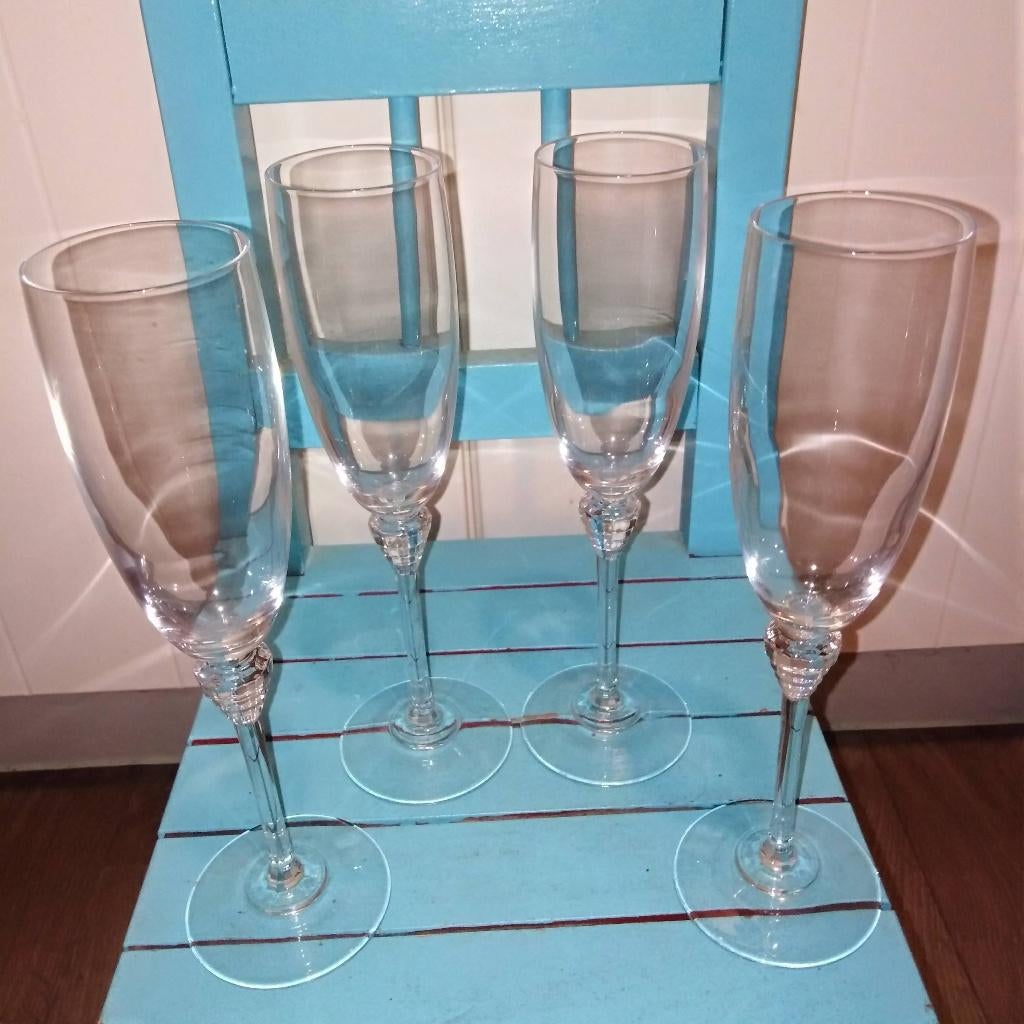 Cristal d’Arques champagne glazen kristal 4 stuks, Ophalen, Glas of Glazen, Overige stijlen, Glas
