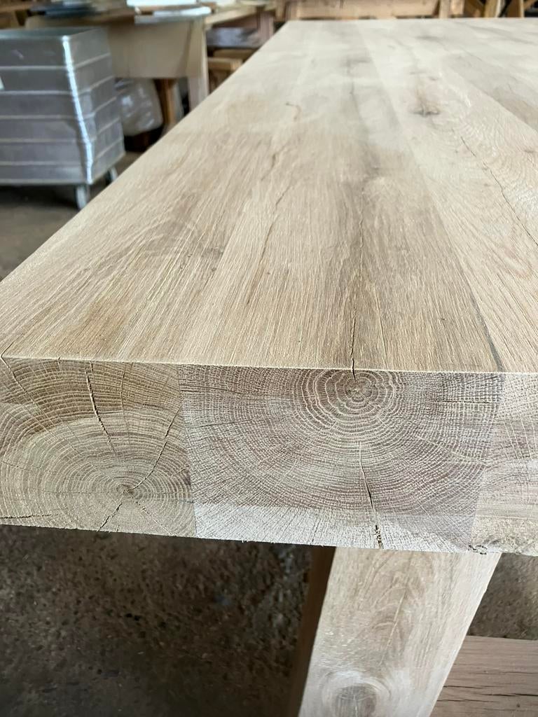Eikentafel massief  blad met onderstel 240 x 100 x 10 cm dik, Ophalen, Nieuw, Rechthoekig, Hout