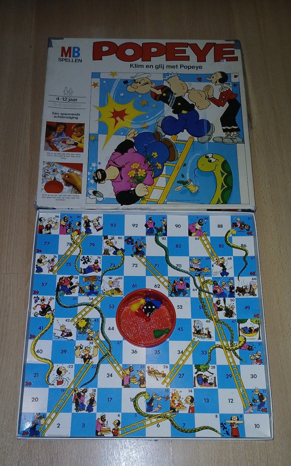 Popeye Klim en Glij Bordspel - MB Spellen, Drie of vier spelers, Ophalen, Gebruikt, MB Spellen