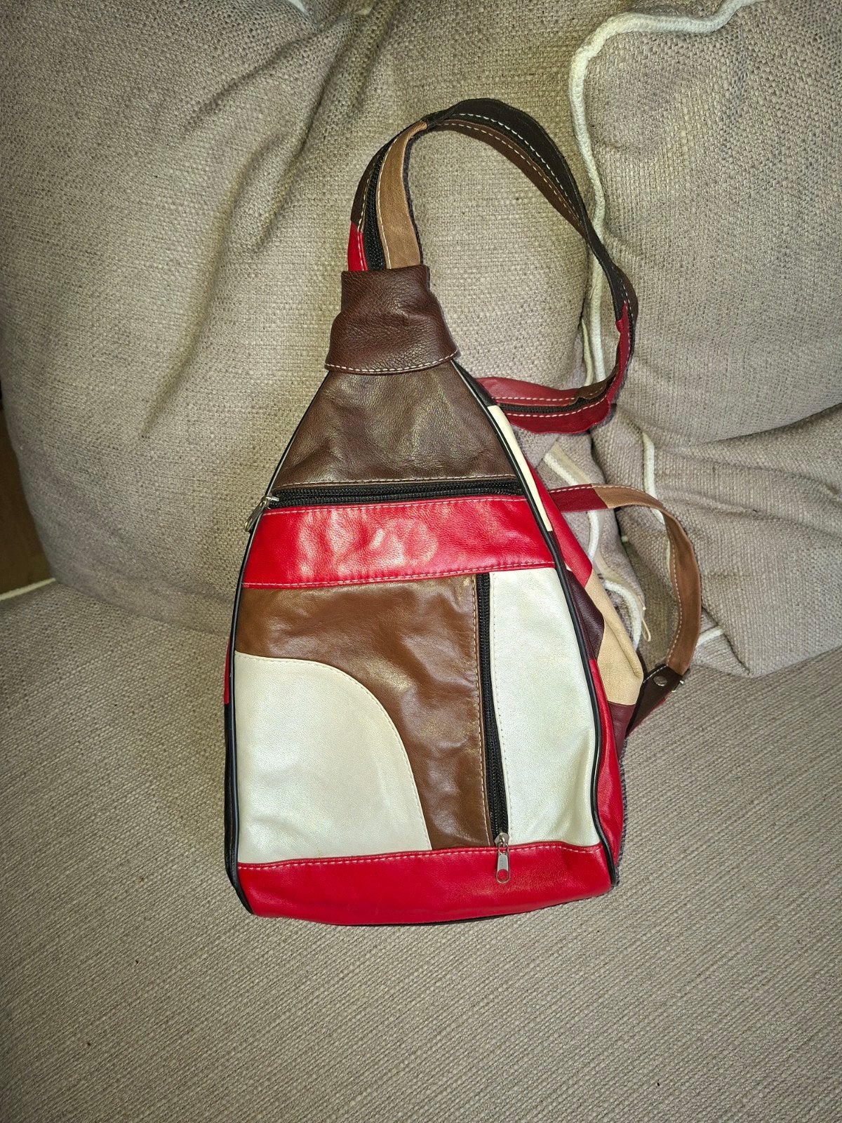 Leren Patchwork Rugzak - Uniek en Kleurrijk nieuw, Overige merken, Gebruikt, 25 tot 40 cm, Ophalen of Verzenden