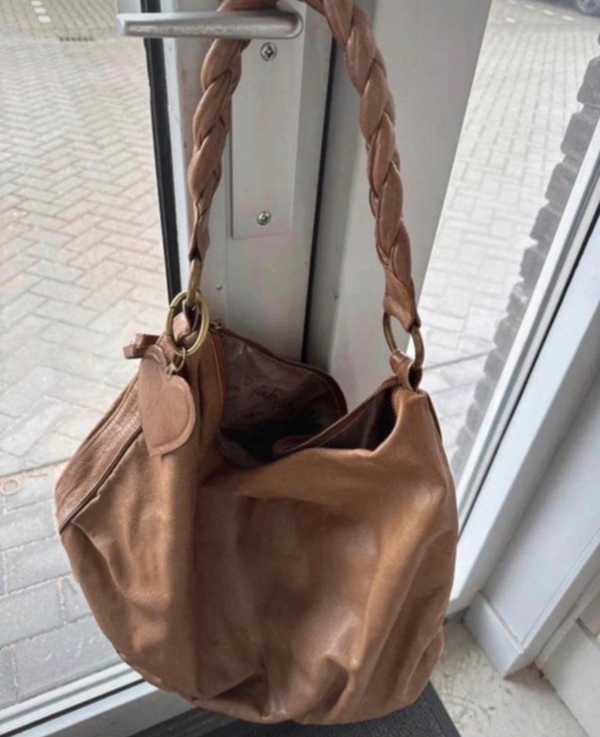 Fab! Leren Handtas - Bruin met Gevlochten Hengsel, Ophalen of Verzenden, Gebruikt, Bruin, Handtas
