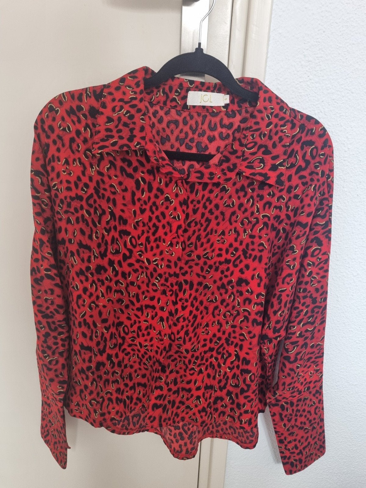 Rode Blouse met Luipaardprint - Maat S, Ophalen of Verzenden, Zo goed als nieuw, JCL, Maat 36 (S)