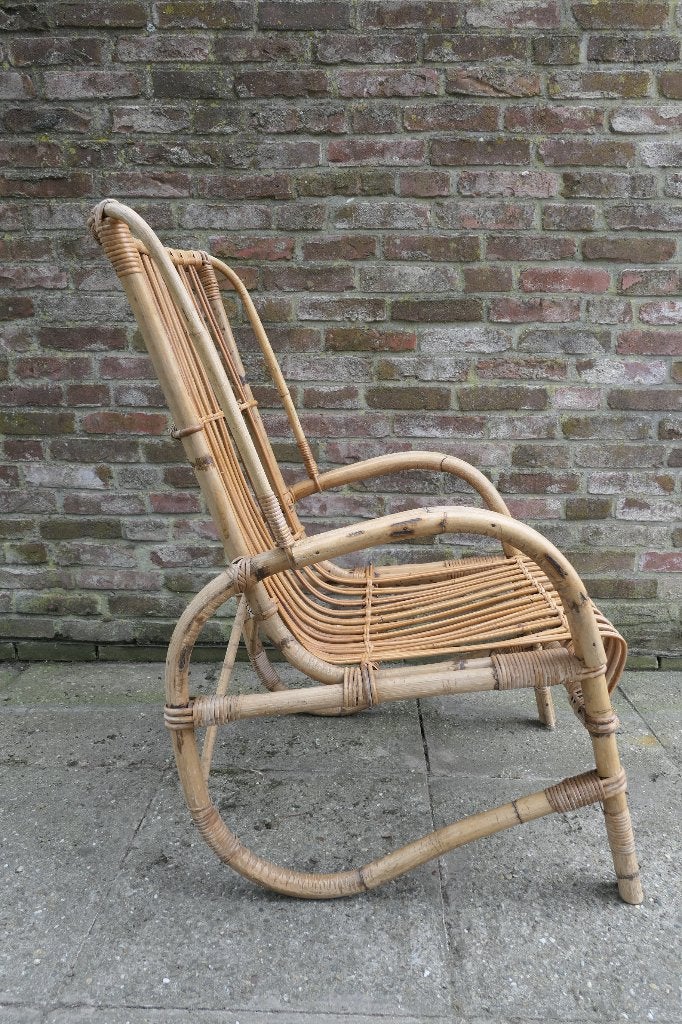 Vintage rotan fauteuil, Ophalen, Zo goed als nieuw, 50 tot 75 cm, Riet of Rotan