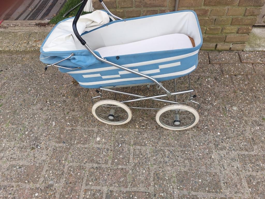 Vintage Kinderwagen Blauw - Retro Stijl, Gebruikt, Met reiswieg, Ophalen, Kinderwagen