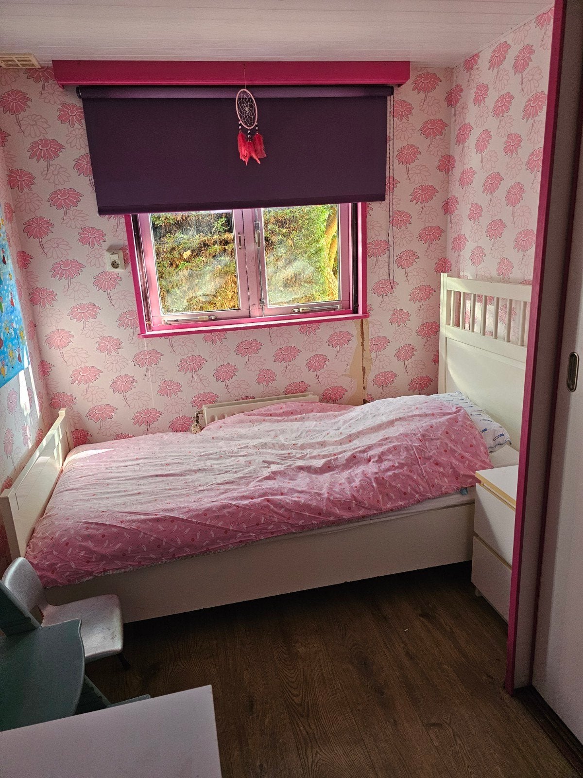 Eenpersoonsbed met lattenbodem en hoofdbord, Gebruikt, 90 cm, Eenpersoons, Wit