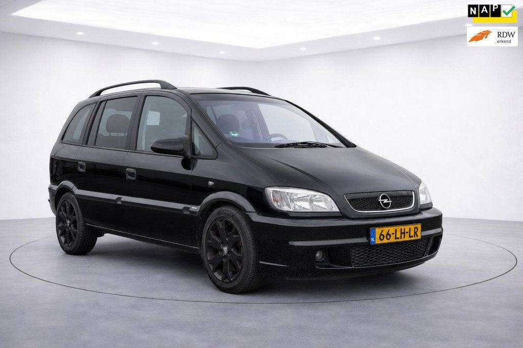 Opel Zafira 2.0-16V OPC|airco|cruise|jaar APK, Voorwielaandrijving, 1998 cc, Lederen bekleding, Zwart