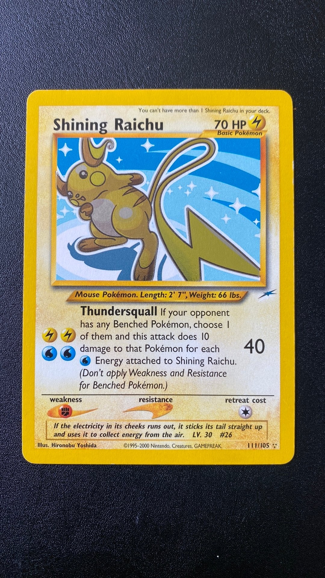 Pokemon shining raichu 111/105 neo destiny, Ophalen of Verzenden, Gebruikt, Losse kaart