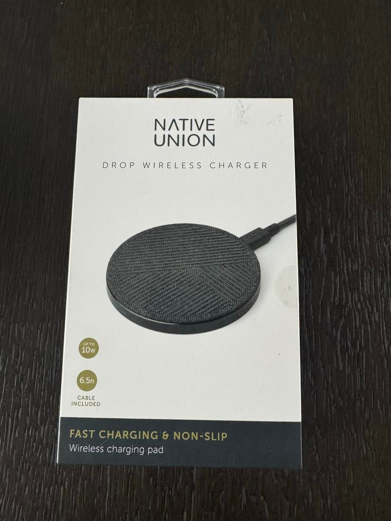 Native Union Drop Draadloze Oplader - Qi Compatibel, Ophalen of Verzenden, Zo goed als nieuw, 10 inch, Bescherming voor- en achterkant