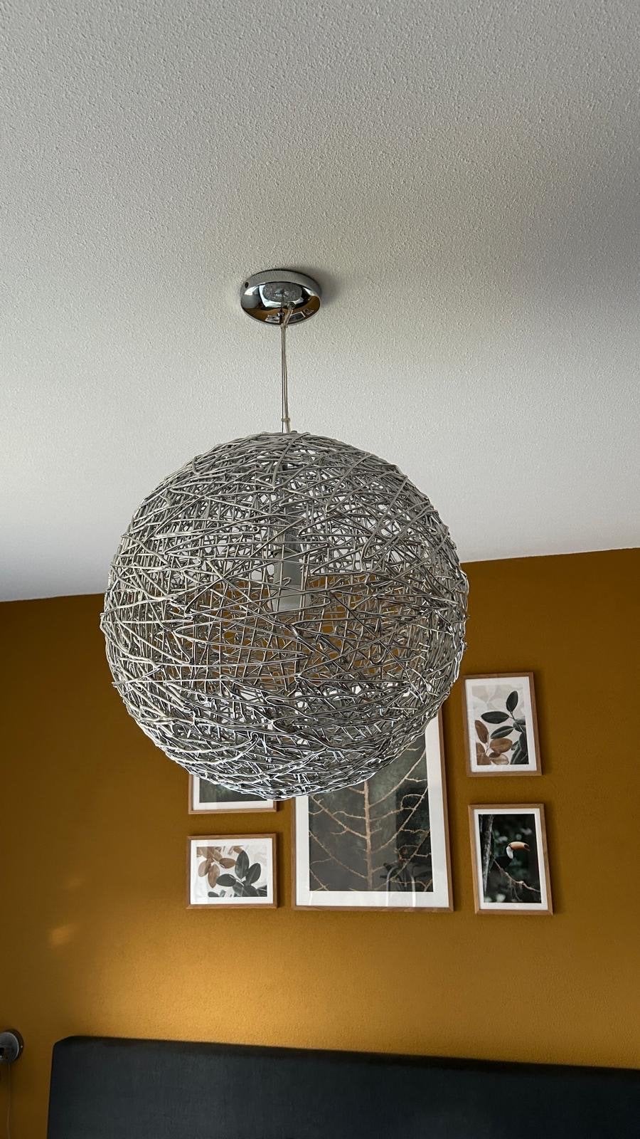 Draadbol hanglamp aluminium, Ophalen of Verzenden, Zo goed als nieuw, Metaal, E27 (groot)