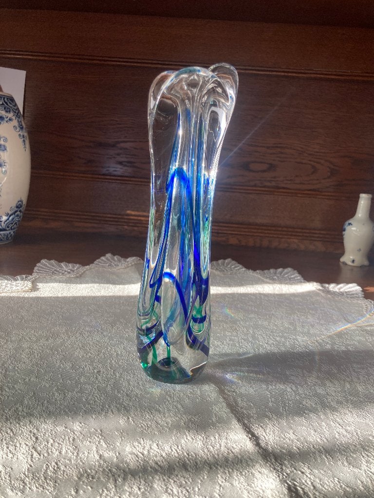 Vaas kristal groen en blauw van Max Verboeket, Ophalen of Verzenden