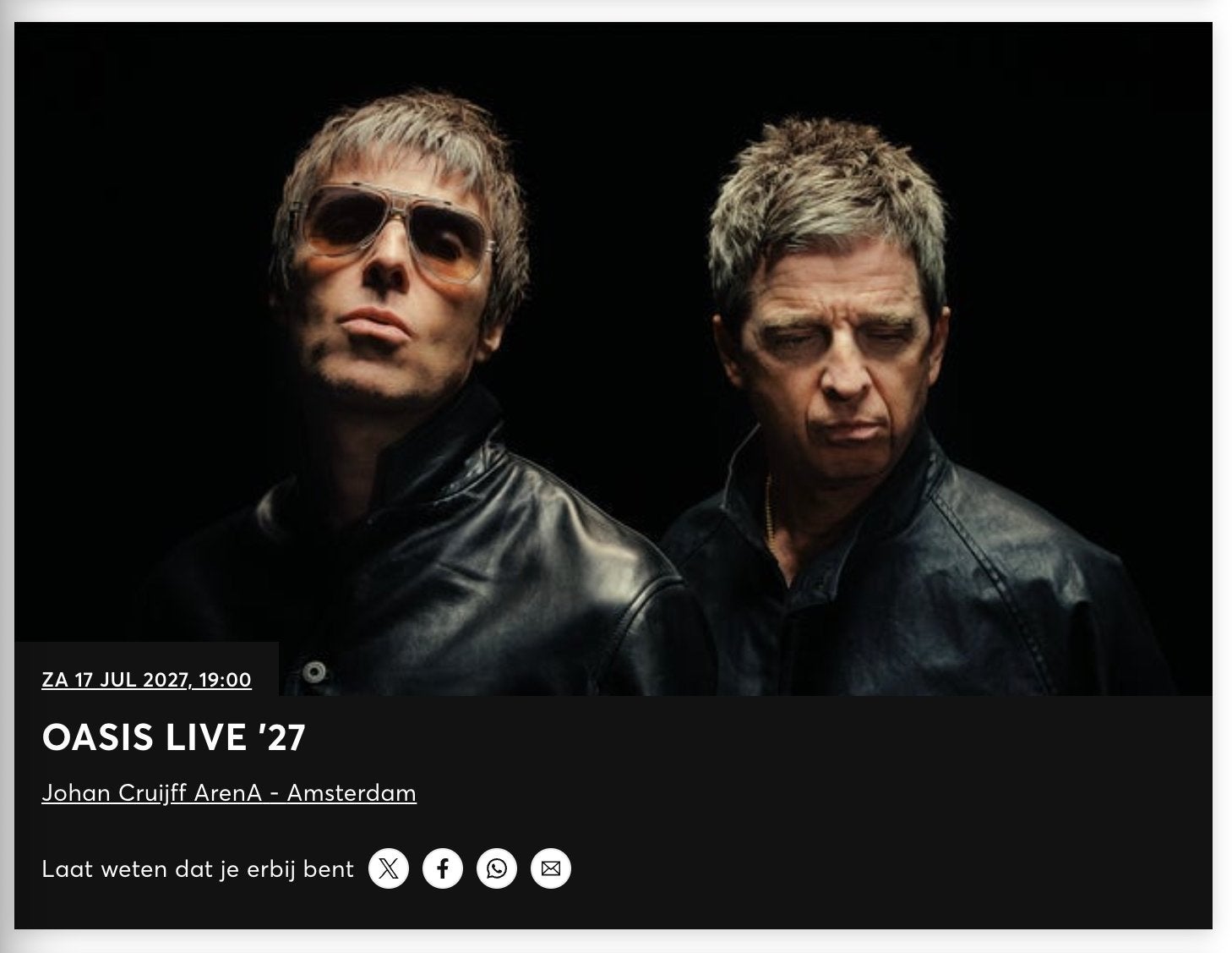 Oasis Johan Cruijff ArenA zitplaatsen te koop, Tickets en Kaartjes, Drie personen of meer, Juli